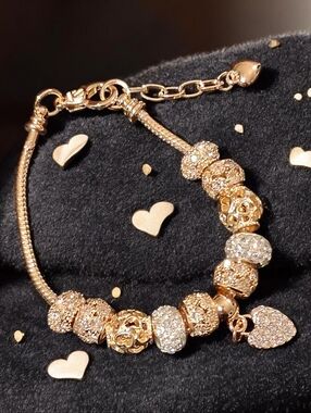Heart Charm Gold And Silver Bracelet Stainless Steel New With Box